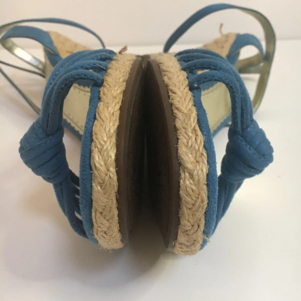 Naturalizer Teal Blue Suede Espadrille Wedge Sandals